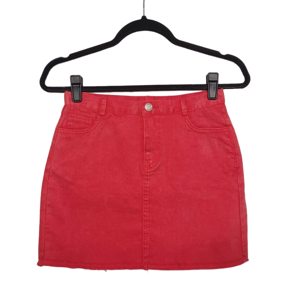 NEW EMORY PARK Red Stone Wash Denim Mini Jean Skirt Small